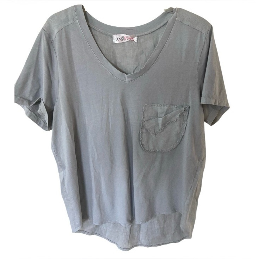 Amorosa Gray V-Neck T-Shirt with Pocket , linen blend, size L missing tag